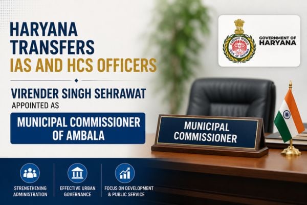 Haryana Transfers IAS and HCS Officers; Virender Singh Sehrawat Appointed Municipal Commissioner of Ambala