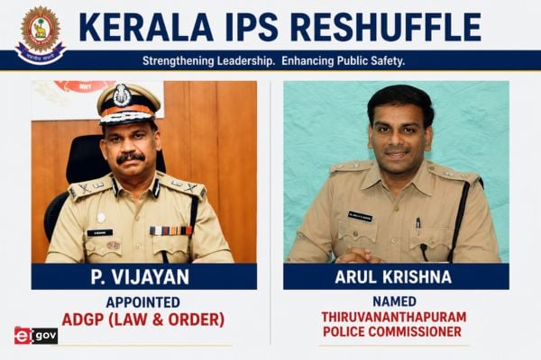 Kerala IPS Reshuffle: P. Vijayan Appointed ADGP (Law & Order), Arul Krishna Named Thiruvananthapuram Police Commissioner